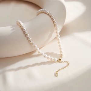 Lantisor argint 925, JW1708, model choker cu perle, placat cu aur - Img 3