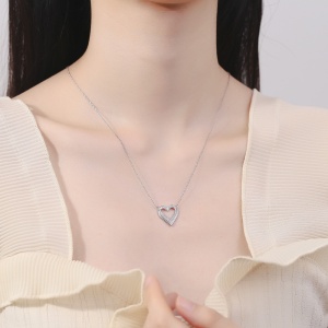 Lantisor argint 925, JW867, model inima, placat cu rodiu - Img 2