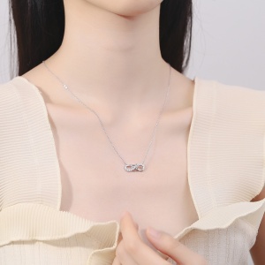 Lantisor argint 925, JW872, model infinit si inima, placat cu rodiu - Img 2
