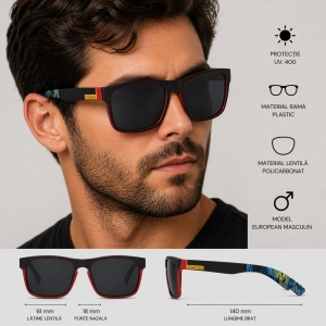 Ochelari de soare unisex, SG021, Negru/Rosu - Img 3