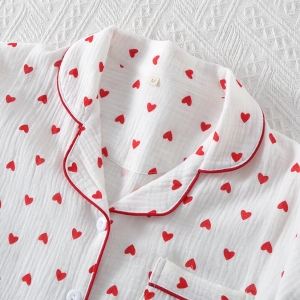 Pijama dama "Sleepy Hearts" din doua piese, PJ023, Alb - Rosu - Img 4