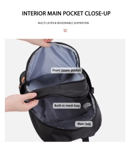 Rucsac pliabil unisex, Maeron GT3759, port USB, Negru - Img 6
