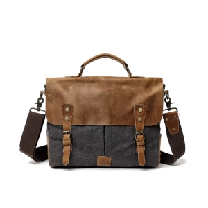 Servieta unisex, Torian GT3207, piele naturala si textil, Gri inchis - Img 1
