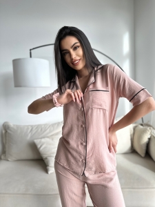 Set pijama dama din doua piese, cu nasturi – 2300132, Crem - Img 6