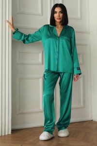 Set pijama dama din doua piese, cu nasturi – 2301490, Verde - Img 7