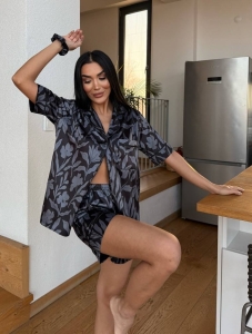 Set pijama dama din doua piese, cu nasturi – 2500090, Noir Blossom - Img 2