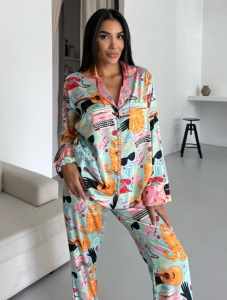 Set pijama dama din doua piese, cu nasturi – 2500261, Multicolor - Img 3