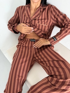 Set pijama dama din doua piese, cu nasturi – 2500292, Maro - Img 5