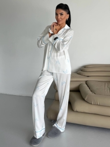 Set pijama dama din doua piese, cu nasturi – 2500340, Alb cu fluturi - Img 7