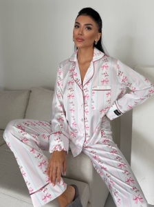 Set pijama dama din doua piese, cu nasturi – 2500343, Alb/Roz - Img 5