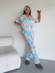 Set pijama dama din doua piese, cu nasturi – 2500382, Mint Tiger Vibe - Img 5