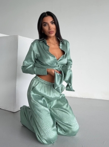 Set pijama dama din doua piese, cu nasturi – 2500402, Verde menta - Img 3