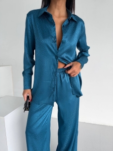 Set pijama dama din doua piese, cu nasturi – 2500404, Turcoaz - Img 6