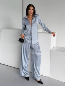 Set pijama dama din doua piese, cu nasturi – 2500407, Gri