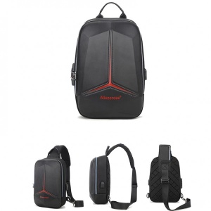 Borsetă crossbody bărbați Aliencross, carcasă rigidă antifurt, port USB și cifru, negru cu roșu - Img 2