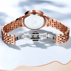 Ceas de dama Olevs CS1690, otel inoxidabil, rose gold, cadran turcoaz - Img 4