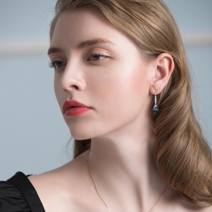Cercei argint 925, JW1127, model cu perla neagra, placati cu rodiu - Img 2