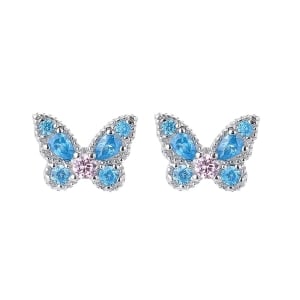 Cercei argint 925, JW1581, model fluture albastru, placati cu rodiu - Img 1