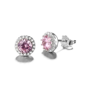 Cercei argint 925, JW787, model zirconiu roz, placati cu rodiu - Img 1