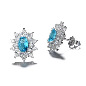 Cercei argint 925, JW792, model elegant albastru deschis, placati cu rodiu - Img 1