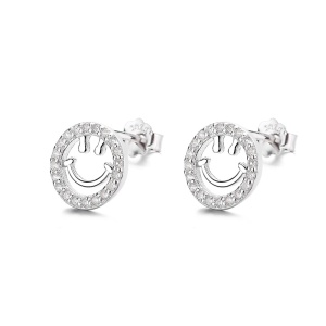 Cercei argint 925, JW825, model smiley face, placati cu rodiu - Img 1