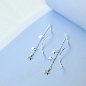 Cercei lungi argint 925, JW1073, model cu stelute, placati cu rodiu - Img 8