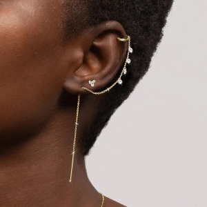 Cercel ear cuff argint 925, JW1005, model cu lant, placat cu aur - Img 2