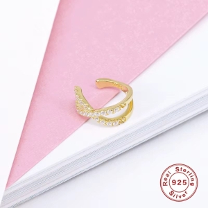 Cercel ear cuff argint 925, JW1676, model incrucisat, placat cu aur - Img 3