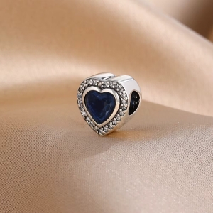 Charm/talisman argint 925, JW1184, model inima albastra, placat cu rodiu - Img 3