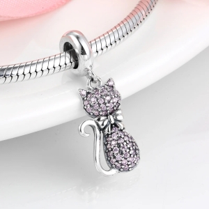 Charm/talisman argint 925, JW1636, model pisica, placat cu rodiu - Img 2