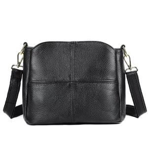Geantă damă piele naturală, crossbody, curea lată reglabilă, neagră