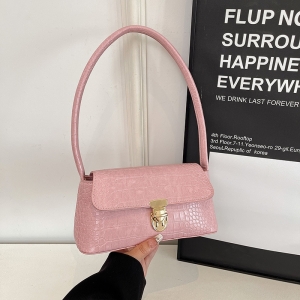 Geanta dama tip baguette,Isoria GT3981, textura crocodil, Roz - Img 3