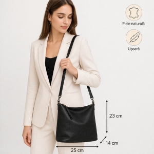 Geanta de dama, Lucasta GT2776, piele naturala, Negru - Img 2