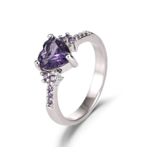 Inel argint 925, JW628, model inima cu zirconiu mov, placat cu rodiu - Img 1