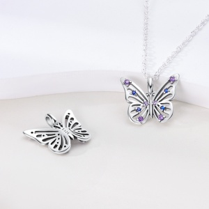 Lantisor argint 925, JW635, model fluture, placat cu rodiu - Img 2