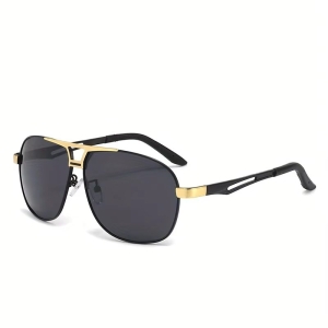 Ochelari de soare bărbați aviator, ramă metalică, negru cu auriu