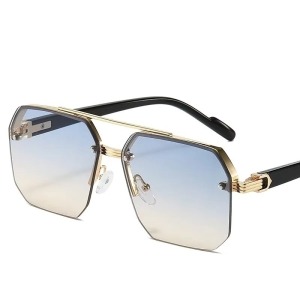 Ochelari de soare unisex fără ramă, lentile degradé, brațe negre, albastru