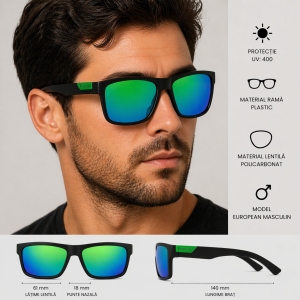 Ochelari de soare unisex, SG025, Negru/Verde - Img 3
