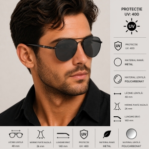 Ochelari de soare unisex, SG038, Gri inchis - Img 3