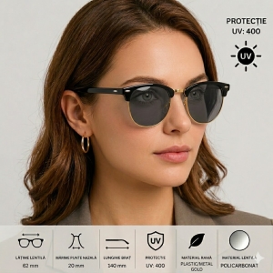 Ochelari de soare unisex, SG047, Negru/Auriu - Img 2