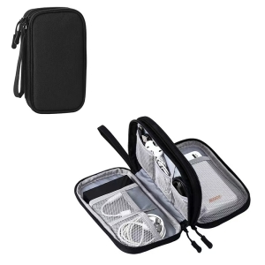 Organizator cabluri și accesorii electronice, dublu compartiment, negru