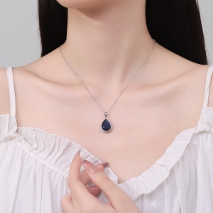 Pandantiv argint 925, JW1292, model elegant cu piatra albastra, placat cu rodiu - Img 2
