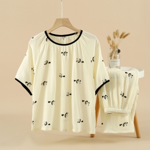 Pijama dama "Panda Mood" din doua piese, PJ025, Bej - Img 2