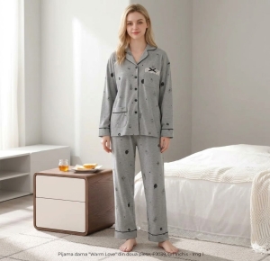 Pijama dama "Warm Love" din doua piese, PJ039, Gri inchis - Img 2
