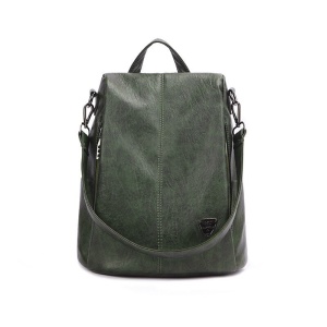 Rucsac damă piele ecologică, antifurt, fermoar lateral, verde