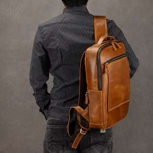 Rucsac pentru barbati, Orion GT3322, piele naturala, Cognac - Img 2