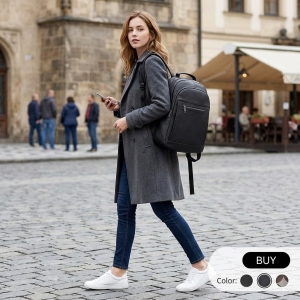 Rucsac unisex, Lazarus GT2735, piele naturala, Negru - Img 2