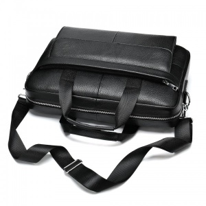 Servietă bărbați piele naturală, compartiment laptop, curea umăr, negru - Img 3