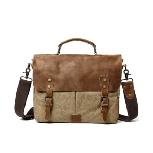 Servieta unisex, Torian GT3206, piele naturala si textil, Bej - Img 1
