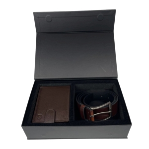 Set cadou pentru barbati, Portofel + Curea, piele naturala, model elegant, Maro, SET3 - Img 1